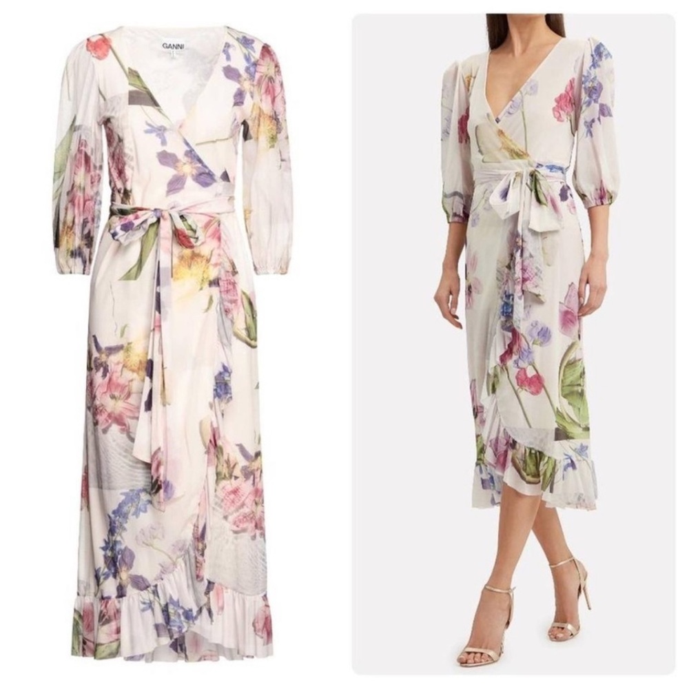 Ganni Multicolor Floral Midi Dress